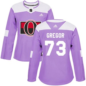 Women's Ottawa Senators Noah Gregor Adidas Authentic Fights Cancer Practice Jersey - Purple